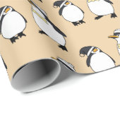 Schattigee winterpinguïns op abrikoos kerstpatroon cadeaupapier (Rol Hoek)