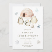 Schattigee winterpinguïns verjaardagsfeestje kaart (Voorkant)