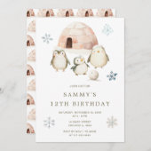 Schattigee winterpinguïns verjaardagsfeestje kaart (Voorkant / Achterkant)