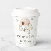 Schattigee winterpinguïns verjaardagsfeestje papieren bekers (Achterkant)