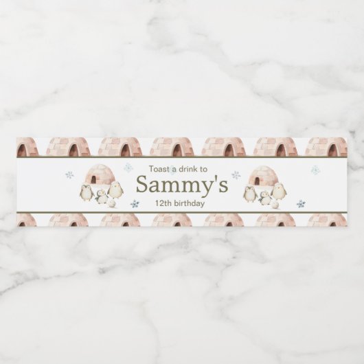 Schattigee winterpinguïns verjaardagsfeestje waterfles etiket (Enkel label)