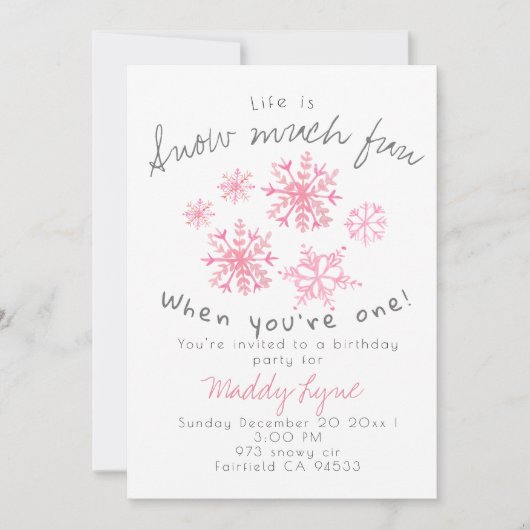 Schattigee winterroze sneeuwvlok 1e verjaardag Uit Kaart (Voorkant)