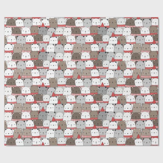 Schattigee winterse beren naadloos vakantiepatroon cadeaupapier (Vlak)