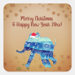 Schattigee winterse Feestdagen, olifant tekening S Vierkante Sticker