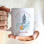 Schattigee winterse kerstkoffiemok koffiemok<br><div class="desc">Voeg gezellige charme toe aan uw vakantieseizoen met deze kerstkoffiemok, met een schattige waterverf vos genesteld in een rustige winterscène. De elegante "Merry Christmas" boog en aangepaste tekst maken dit een van de meest unieke koffiebekers - ideaal voor cadeaus of seizoensgebonden tafeldecoratie voor Kerstmis. Gemakkelijk gepersonaliseerd met behulp van de...</div>