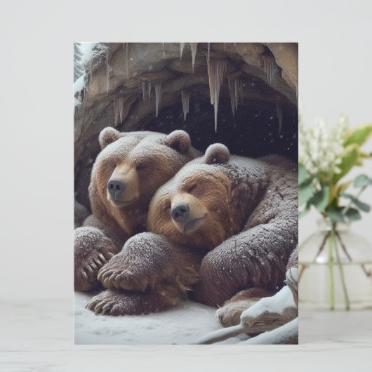 Schattigee winterslaap beren feestdagenkaart (Staand voorkant)