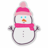 Schattigee wintersneeuwman in roze sticker (Voorkant)