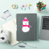 Schattigee wintersneeuwman in roze sticker (iPad Cover)