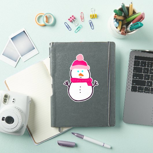 Schattigee wintersneeuwman in roze sticker (iPad Cover)