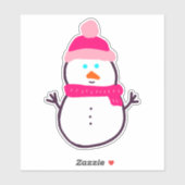 Schattigee wintersneeuwman in roze sticker (Vel)