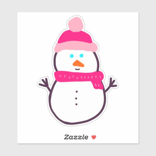 Schattigee wintersneeuwman in roze sticker (Vel)