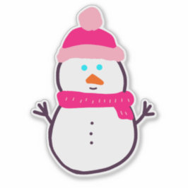 Schattigee wintersneeuwman in roze sticker