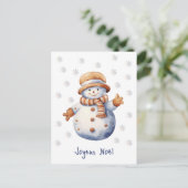 Schattigee wintersneeuwman Joyeux Noël Briefkaart (Staand voorkant)