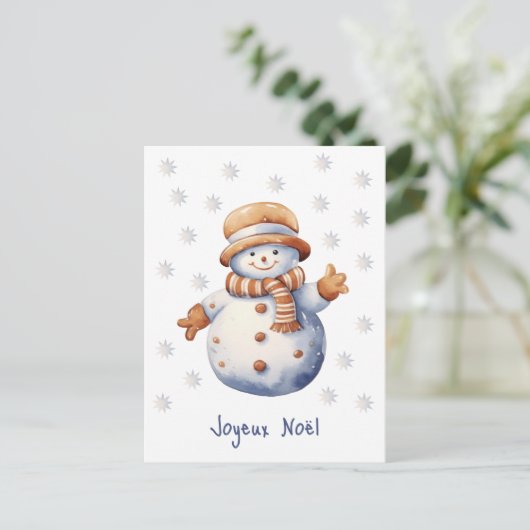 Schattigee wintersneeuwman Joyeux Noël Briefkaart (Staand voorkant)