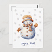 Schattigee wintersneeuwman Joyeux Noël Briefkaart (Voorkant / Achterkant)