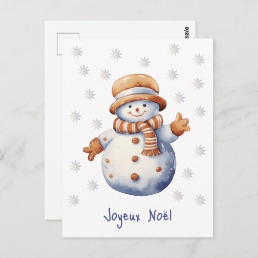 Schattigee wintersneeuwman Joyeux Noël Briefkaart (Voorkant / Achterkant)