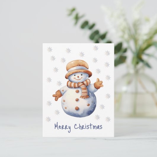 Schattigee wintersneeuwman Vrolijk kerstfeest Feestdagenkaart (Staand voorkant)