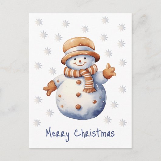 Schattigee wintersneeuwman Vrolijk kerstfeest Feestdagenkaart (Voorkant)