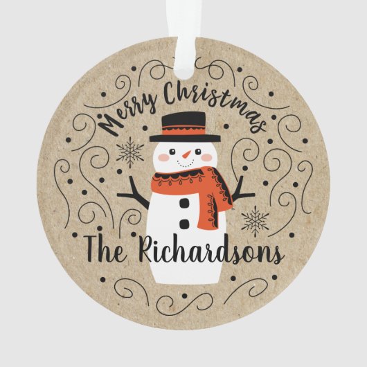 Schattigee wintersneeuwpop ornament (achterkant)