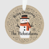 Schattigee wintersneeuwpop ornament (voorkant)