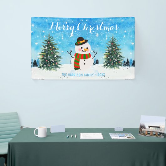 Schattigee wintersneeuwpop Snowy kerstbomen Spandoek (Beurs)