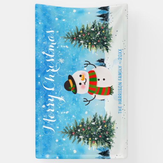 Schattigee wintersneeuwpop Snowy kerstbomen Spandoek (Verticaal)