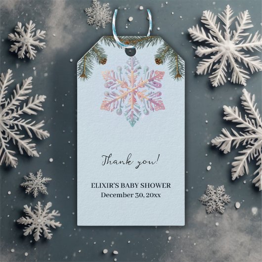 Schattigee wintersneeuwvlokken Schattige Baby show Cadeaulabel