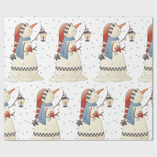 Schattigee wintersneeuwvrouw met lantaarn cadeaupapier (Vlak)