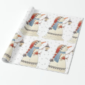 Schattigee wintersneeuwvrouw met lantaarn cadeaupapier (Uitgerold)