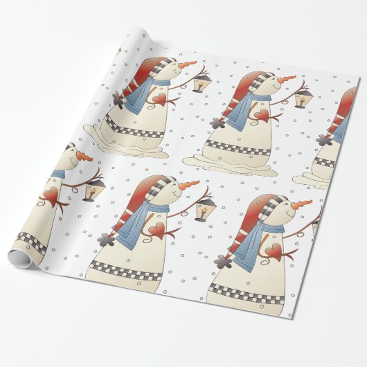 Schattigee wintersneeuwvrouw met lantaarn cadeaupapier (Uitgerold)