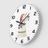 Schattigee wintersneeuwvrouw met lantaarn grote klok (Hoek)