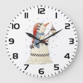 Schattigee wintersneeuwvrouw met lantaarn grote klok (Voorkant)