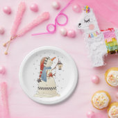 Schattigee wintersneeuwvrouw met lantaarn papieren bordje (Feest)