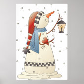 Schattigee wintersneeuwvrouw met lantaarn poster (Voorkant)
