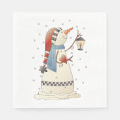 Schattigee wintersneeuwvrouw met lantaarn servet (Voorkant)