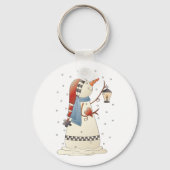 Schattigee wintersneeuwvrouw met lantaarn sleutelhanger (Voorkant)