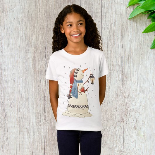 Schattigee wintersneeuwvrouw met lantaarn t-shirt