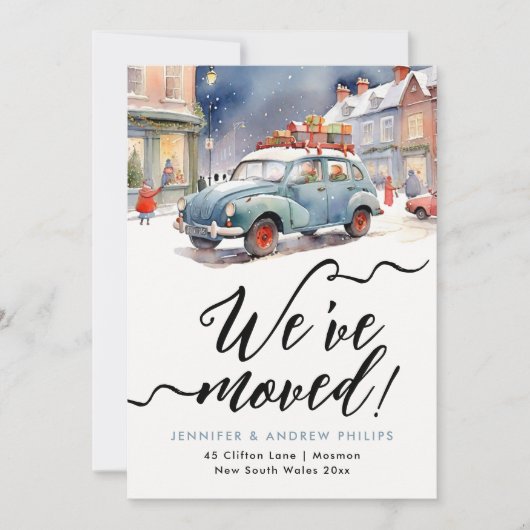 Schattigee wintervakantie nieuw adres Waterverf Aankondiging (Voorkant)