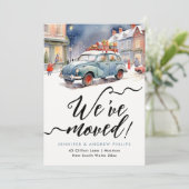 Schattigee wintervakantie nieuw adres Waterverf Aankondiging (Staand voorkant)