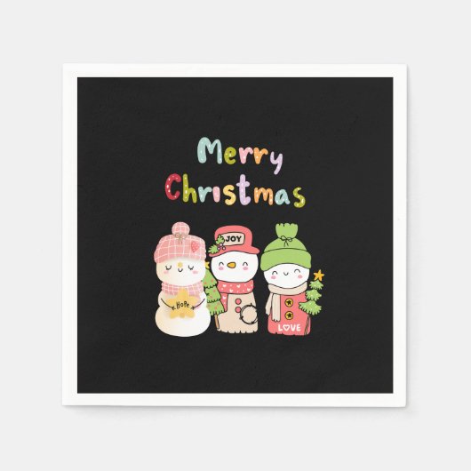 Schattigee wintervakantie Sneeuwman Hoop Vrede Lie Servet (Voorkant)