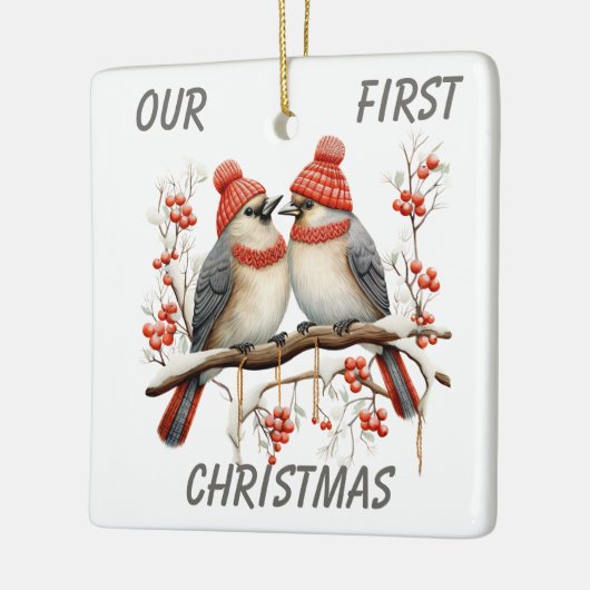 Schattigee wintervogel eerste kerst Sjabloon Keramisch Ornament (Links)