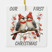 Schattigee wintervogel eerste kerst Sjabloon Keramisch Ornament (Voorkant)