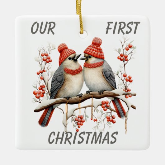 Schattigee wintervogel eerste kerst Sjabloon Keramisch Ornament (Voorkant)