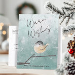 Schattigee wintervogel Waterverf Warm Wishes Feestdagenkaart<br><div class="desc">Geniet van uw dierbaren met dit schattige gepersonaliseerde briefkaart voor digitale waterverf! Met een originele illustratie van een kleine, ronde vogel neergestreken op een winterse tak, vangt dit ontwerp de gezellige charme van het seizoen. De tekst "Warm Wishes" voegt een oprechte touch toe en u kunt de voor- en achtertekst...</div>