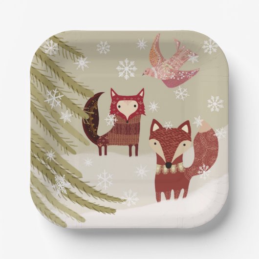 Schattigee wintervossen 7-inch papier Bord (Voorkant)