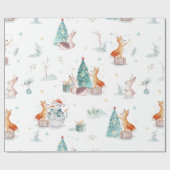 Schattigee winterwonderland sneeuwman bosdieren cadeaupapier (Vlak)