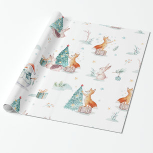 Schattigee winterwonderland sneeuwman bosdieren cadeaupapier