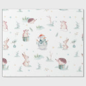 Schattigee winterwonderland sneeuwman bosdieren cadeaupapier (Vlak)