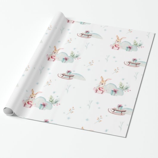 Schattigee winterwonderlanddieren cadeaupapier (Uitgerold)