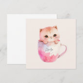 Schattigee wit-roze kat in een theekopje (2) (Voorkant / Achterkant)